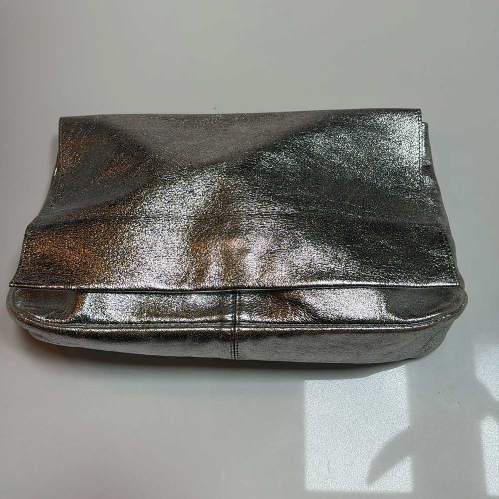 & Other Stories Leather Silver Metallic Clutch